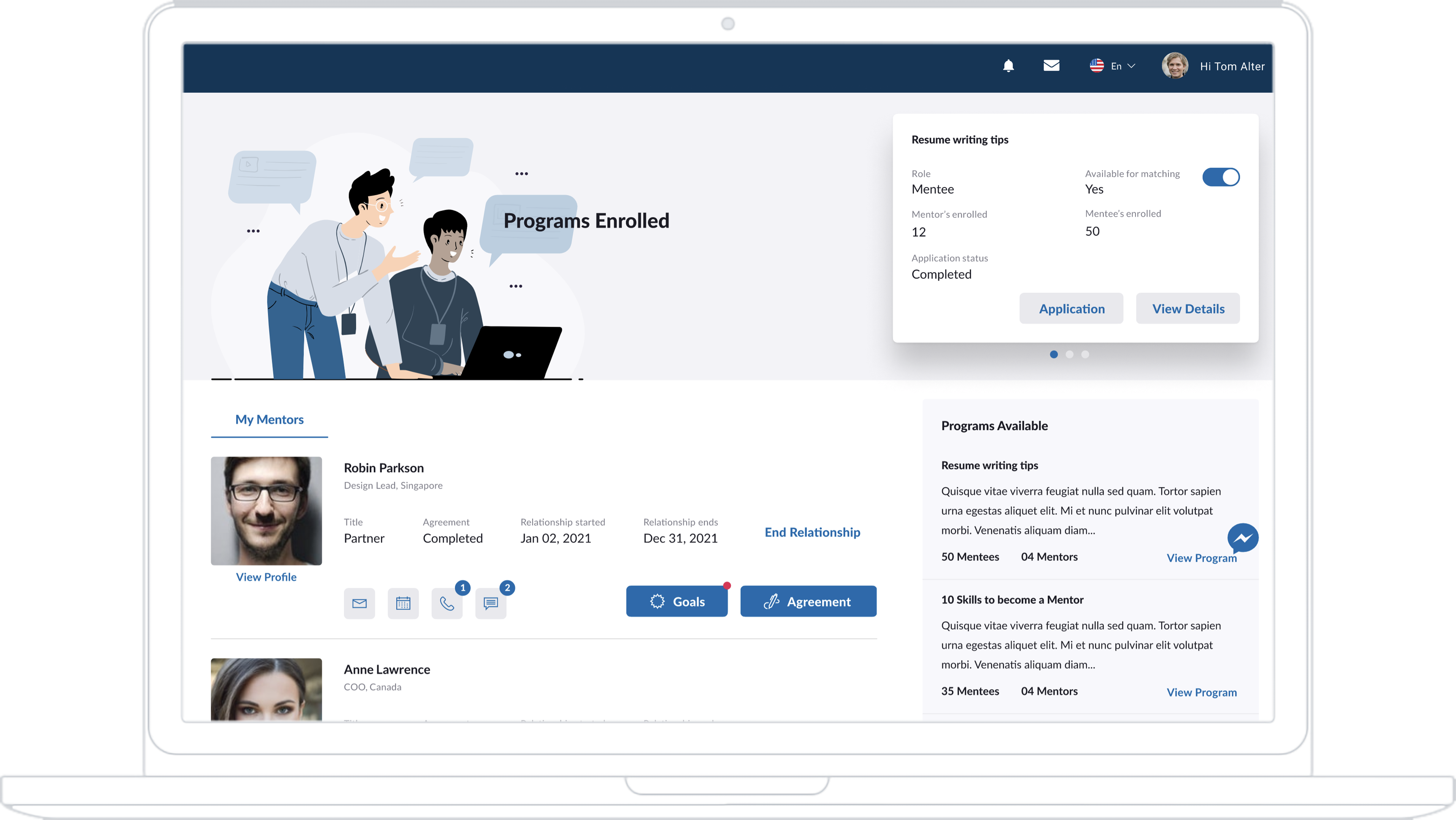 mentoring software screenshot